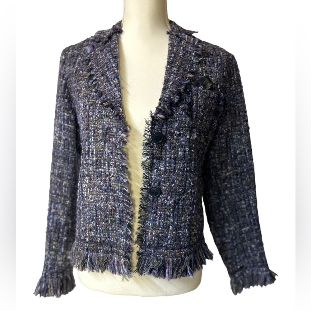 RIANI womens Wool blazer size 4 w frayed sleeves & bottom hem NWOT